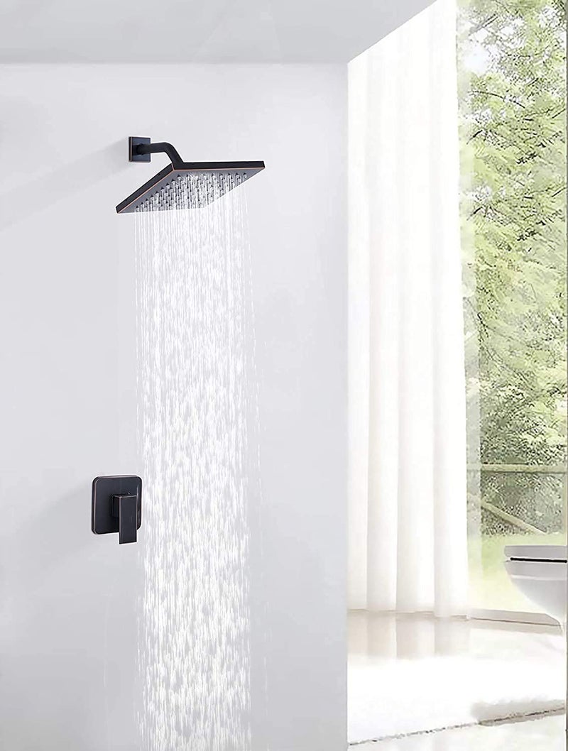 GGStudy Shower Head GGStudy 8 inch Square Rain Stainless Steel High Pressure Oil Rubbed Bronze Shower Heads Rainfall Bath Shower Self-cleaning Silicone Nozzle - Image 2